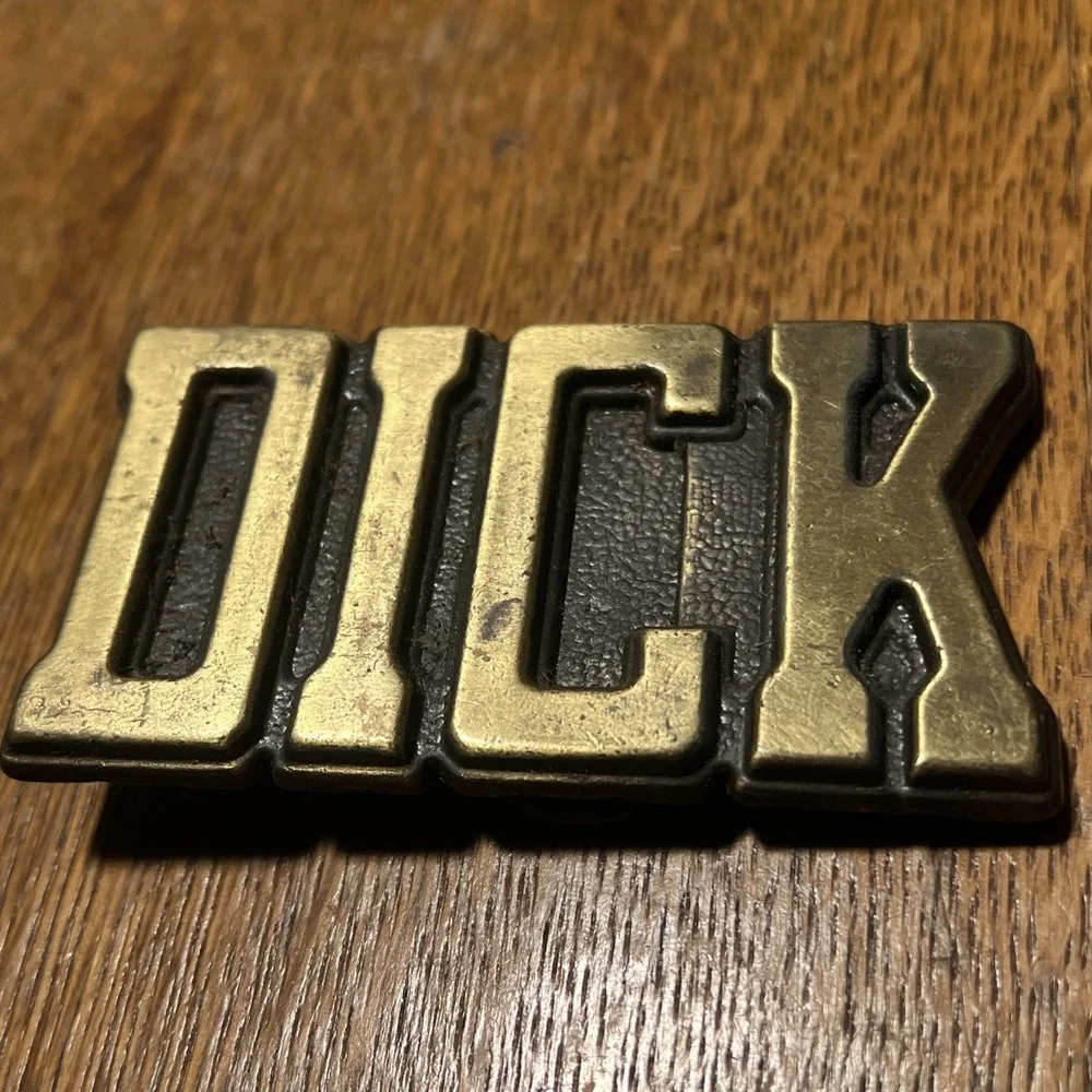 Vintage DICK Custom Name Belt Buckle Western Block Letters Brass Color